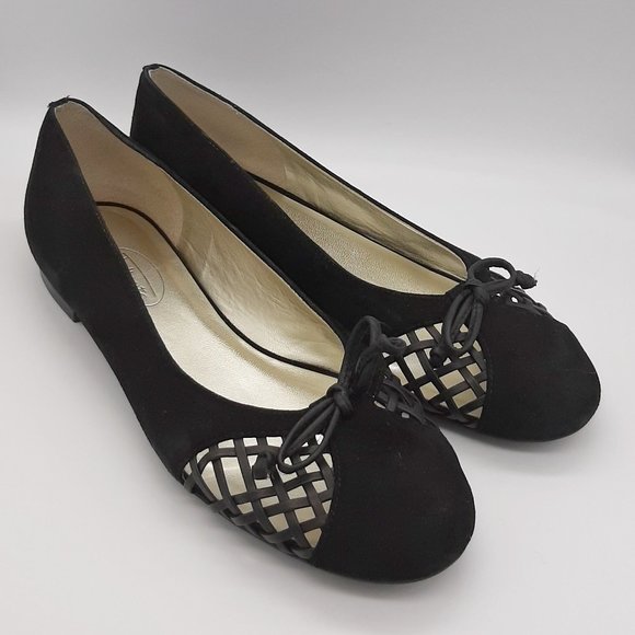 Talbots Shoes - Talbots Black Leather Woven Detail Ballet Flats 7